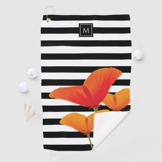 ポピーシック黒いズストライプモノグラム ゴルフタオル (インサイチュ)