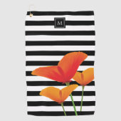 ポピーシック黒いズストライプモノグラム ゴルフタオル (正面)