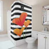 ポピーシック黒いズストライプモノグラム シャワーカーテン (インサイチュ)