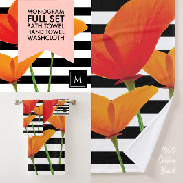 ポピーシック黒いズストライプモノグラム バスタオルセット