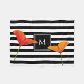 ポピーシック黒いズストライプモノグラム フリースブランケット (正面(横))