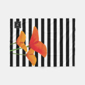 ポピーシック黒いズストライプモノグラム フリースブランケット (正面(横))