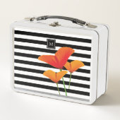 ポピーシック黒いズストライプモノグラム メタルランチボックス (正面)