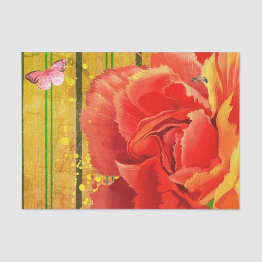 ポピーストライプ付きグリーンティッシュペーパービー 薄葉紙 (正面)