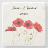 ポピーズポピー赤フローラ水色結婚式 ストーンコースター (正面)
