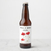 ポピーズポピー赤フローラ水色結婚式 ビールラベル (正面)