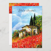 ポピーズ トスカーナ ランドスケープ 赤い花畑 白 招待状 (正面/裏面)