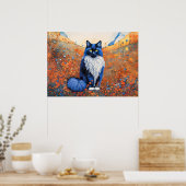 ポピーフィールドの水彩黒猫 ポスター (キッチン)