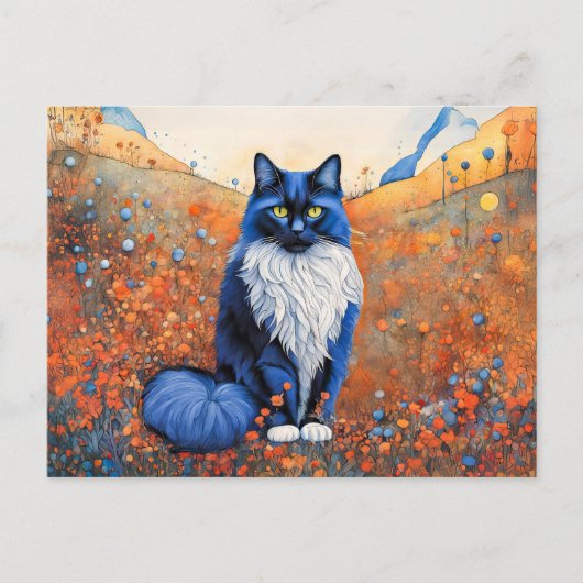 ポピーフィールドの水彩黒猫 ポストカード (正面)