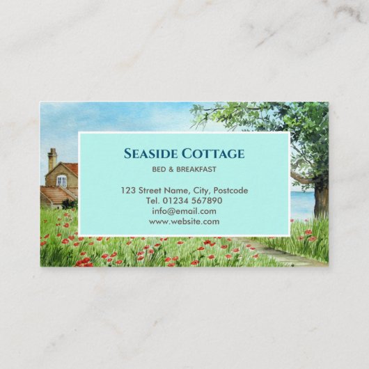 ポピーフィールドノースヨークシャー絵画ウォーターカラー 名刺 (裏面)