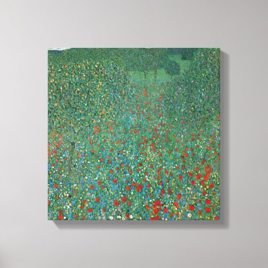 ポピーフィールドバイグスタフクリムト、ヴィンテージアールヌーボー キャンバスプリント (正面)