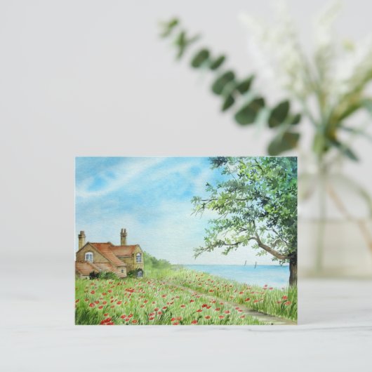 ポピーフィールド横向き水絵画色 ポストカード (スタンド正面)