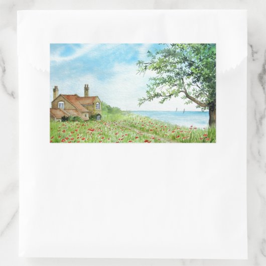 ポピーフィールド横向き水絵画色 長方形シール (バッグ)