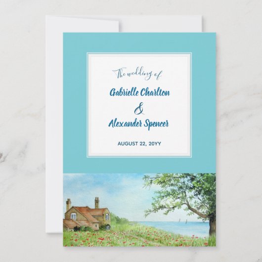 ポピーフィールド水絵画色の結婚式招待状 招待状 (裏面)