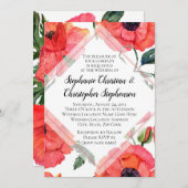 ポピーフラワーウォーターカラーレッドフローラエレガントな結婚式 招待状 (正面/裏面)