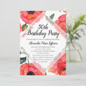 ポピーフラワーウォーター色女性50th誕生日パーティー 招待状 (スタンド正面)