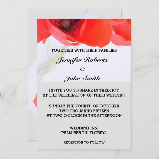 ポピーフラワーズフローラレッドホワイトグレートレンディーズ 招待状 (正面/裏面)