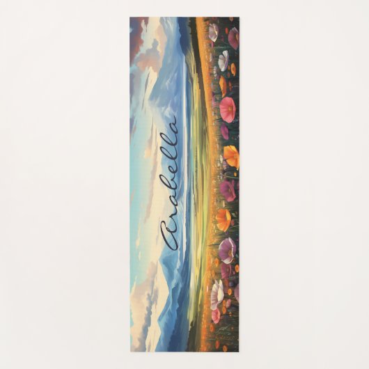 ポピーフラワーズマウンテンズ自然イラストレーション ヨガマット (正面)