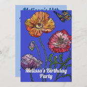 ポピーフラワーズ誕生日子供ガールズ招待状 招待状 (正面/裏面)