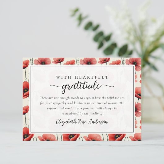 ポピーフローラスクリプト悔やみや弔慰葬儀 サンキューカード (スタンド正面)