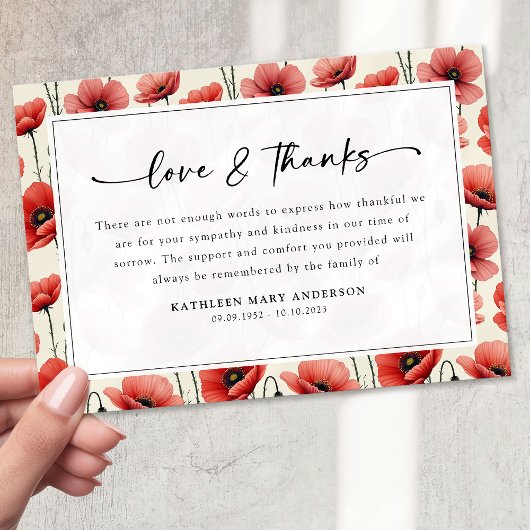 ポピーフローラスクリプト悔やみや弔慰葬儀 サンキューカード