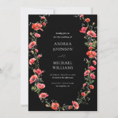 ポピーフローラハートスクリプト春ボタニカル結婚ズ 招待状 (正面)