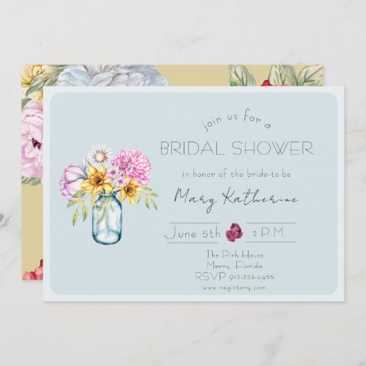 ポピーフローラブライダルシャワー束 招待状 (正面/裏面)