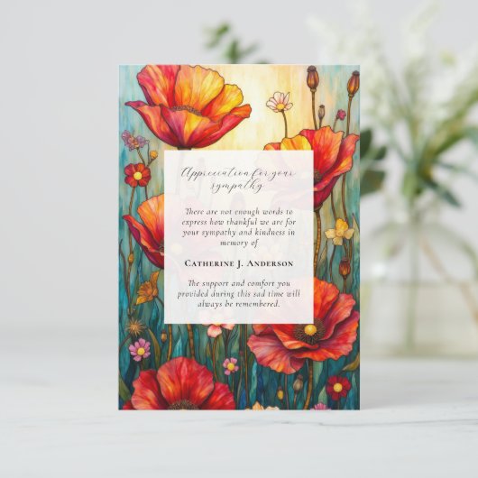 ポピーフローラメモリアル写真悔やみや弔慰葬儀 サンキューカード (スタンド正面)