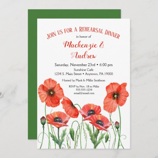 ポピーフローラリハーサルディナーブランチ招待状 招待状 (正面/裏面)