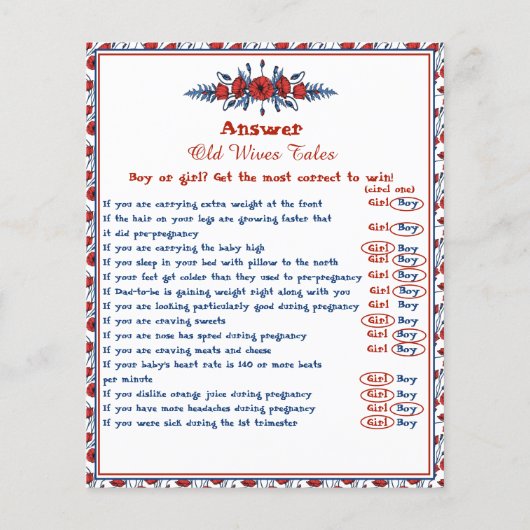 ポピーフローラ赤ちゃんシャワー旧妻物語ゲーム (裏面)