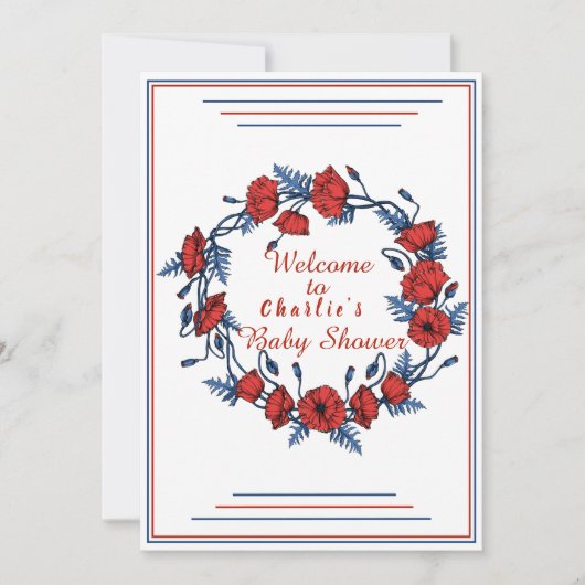 ポピーフローラ赤ちゃんシャワー歓迎サイン 招待状 (正面)