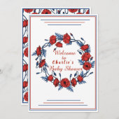 ポピーフローラ赤ちゃんシャワー歓迎サイン 招待状 (正面/裏面)