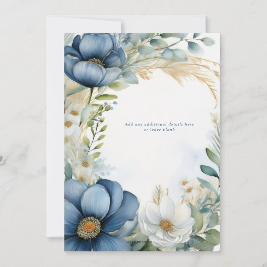 ポピーブルーホワイトフローラボホ結婚式招待状 招待状 (裏面)