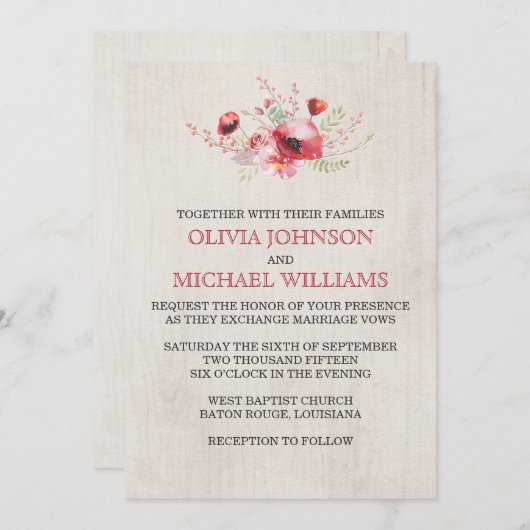 ポピーブーケ結婚式招待状 招待状 (正面/裏面)