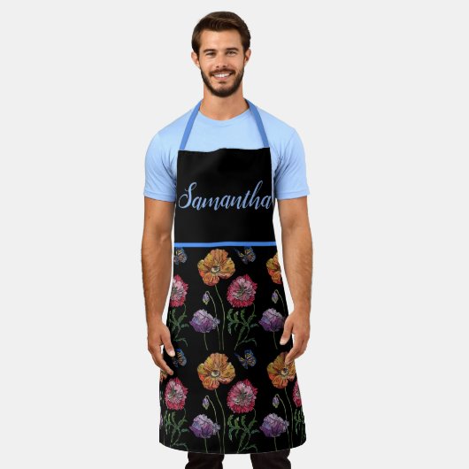 ポピーポピーズレッドシャビーシックウォーターカラーフローラ  エプロン (着用した状態)