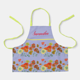 ポピーポピー赤い水カラー薄紫フローラ子供 エプロン