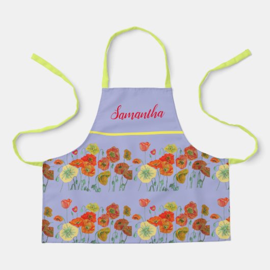 ポピーポピー赤い水カラー薄紫フローラ子供 エプロン (正面)