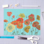 ポピーポピー赤い水色のフローラ花 薄葉紙 (クラフト)