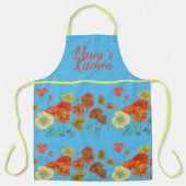 ポピーポピー赤い水色メンズブルーフローラ エプロン (正面)
