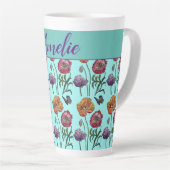 ポピーポピー赤みすぼらしいシックなアクアフローラ花 カフェラテマグ (右アングル)