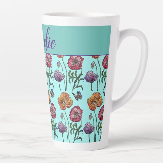 ポピーポピー赤みすぼらしいシックなアクアフローラ花 カフェラテマグ (右)