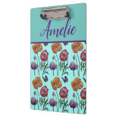 ポピーポピー赤みすぼらしいシックなアクアフローラ花 クリップボード (左)