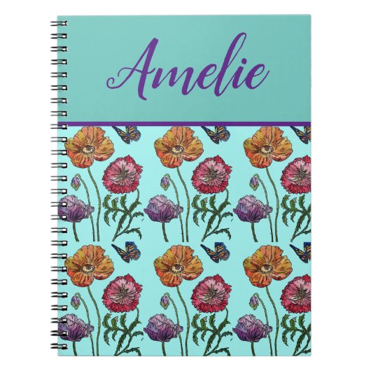 ポピーポピー赤みすぼらしいシックなアクアフローラ花 ノートブック (正面)