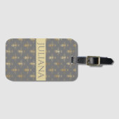 ポピーモダンシードグレーと金ゴールドクイーンビー ラゲッジタグ (正面横)