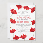 ポピーモダンズキンセアニラレッドフローラ誕生日 招待状 (正面)