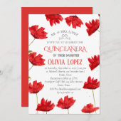 ポピーモダンズキンセアニラレッドフローラ誕生日 招待状 (正面/裏面)