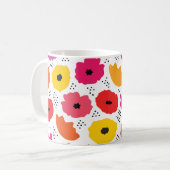 ポピーモダンピンク赤オレンジ色のフローラドットのパターン コーヒーマグカップ (正面左)
