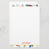 ポピーモダンフローラルパターンコーラルスクリプト名 便箋 (正面/裏面)