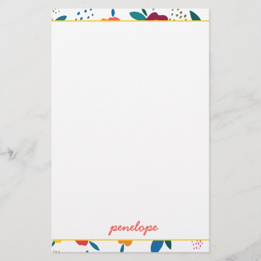 ポピーモダンフローラルパターンコーラルスクリプト名 便箋 (正面)