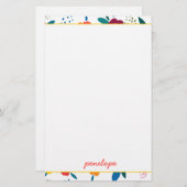 ポピーモダンフローラルパターンコーラルスクリプト名 便箋 (正面/裏面)